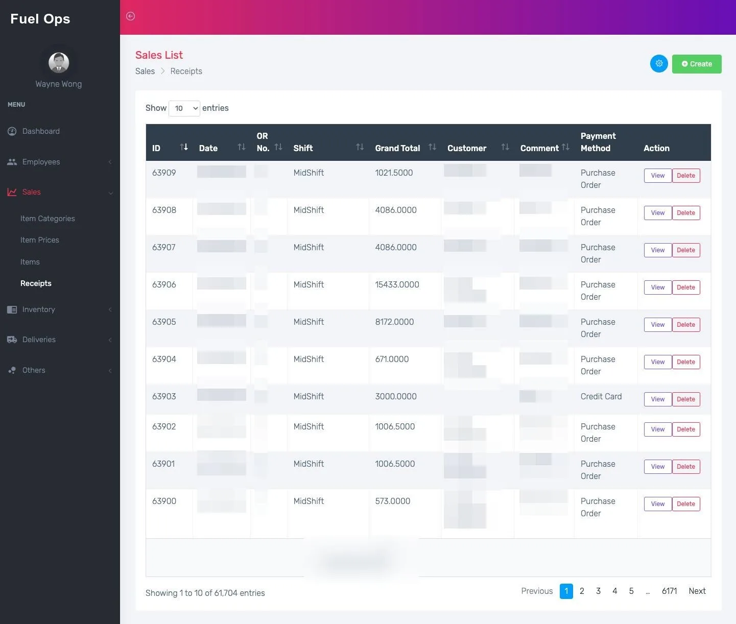 Sales receipts, shift-tagged, 60,000+ and counting