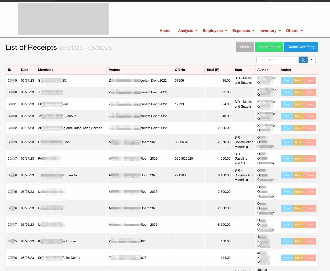 Z Analytics v1 receipts and expenses